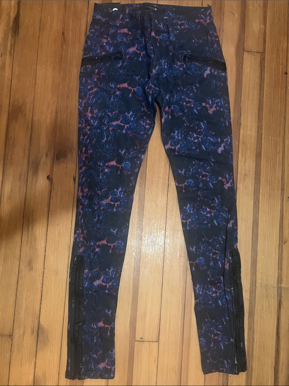 Joe's Jeans Black Skinny Jeans with Blue & Pink Marble Print